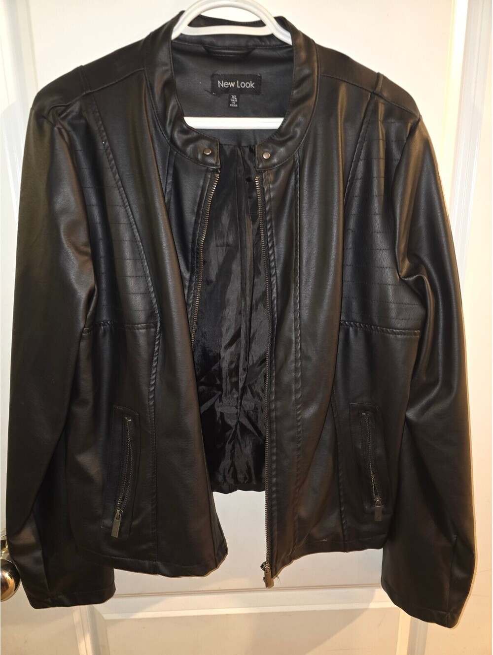New Look Black Faux Leather Jacket Women's Rock Motor Motorcycle - Size XL